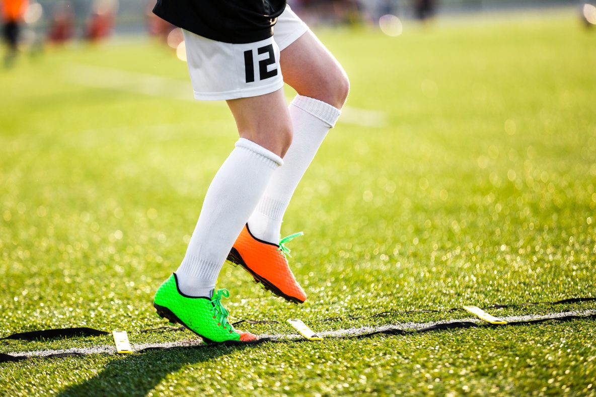 Agility Training For Soccer Players. Professional Soccer Player Individual Skill Training